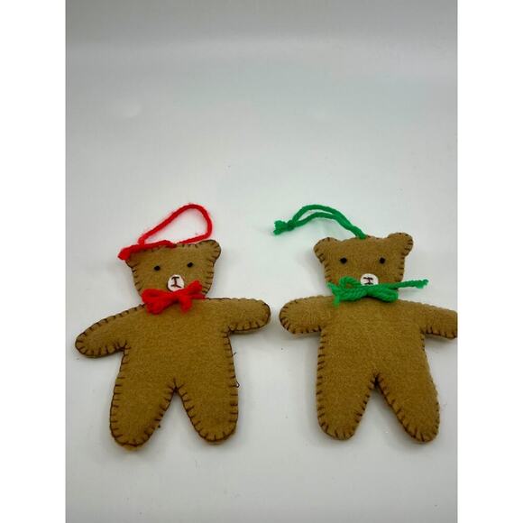 No Brand Other - Vintage Set of 2 Felt Teddy Bear Christmas Ornaments
